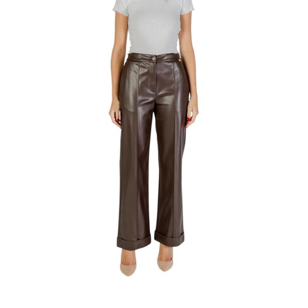 Liu Jo Faux Leather Wide Leg Pants Women brown Trousers